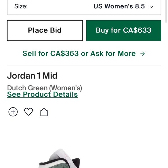 Never worn Jordan 1 Mid (Dutch Green) Women’s Sneaker - Size 8.5 - Picture 5 of 6